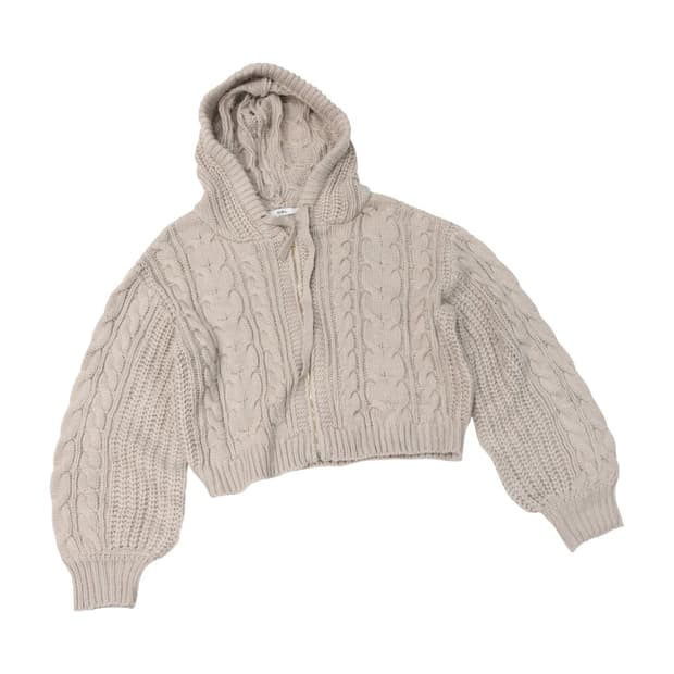 GRL 그레일 케이블 니트 크롭 후드 집업