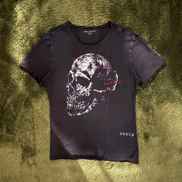 [XL] 존 바바토스 보워리 스컬 엠브로이더리 사틴 스티치 티셔츠