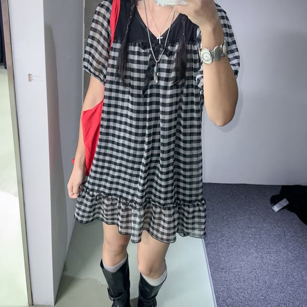 check puff dress