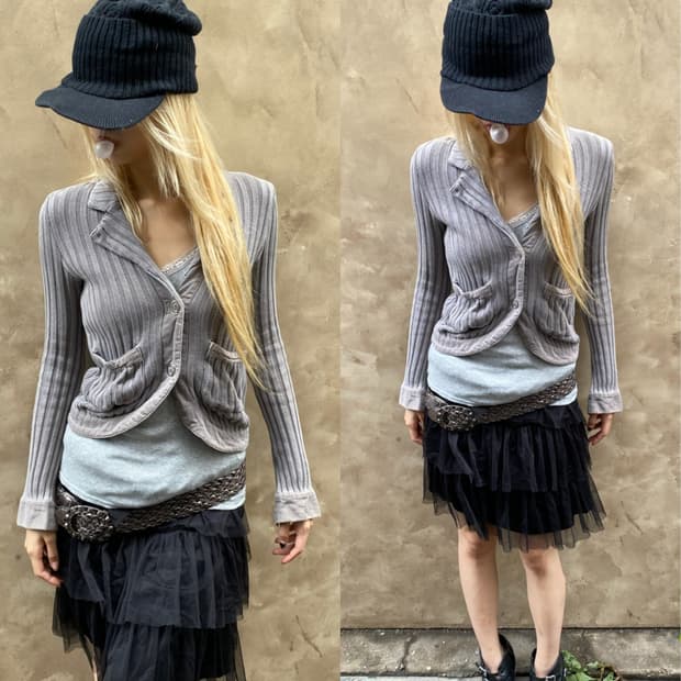 00’s Purple Grey Short Knit Jacket