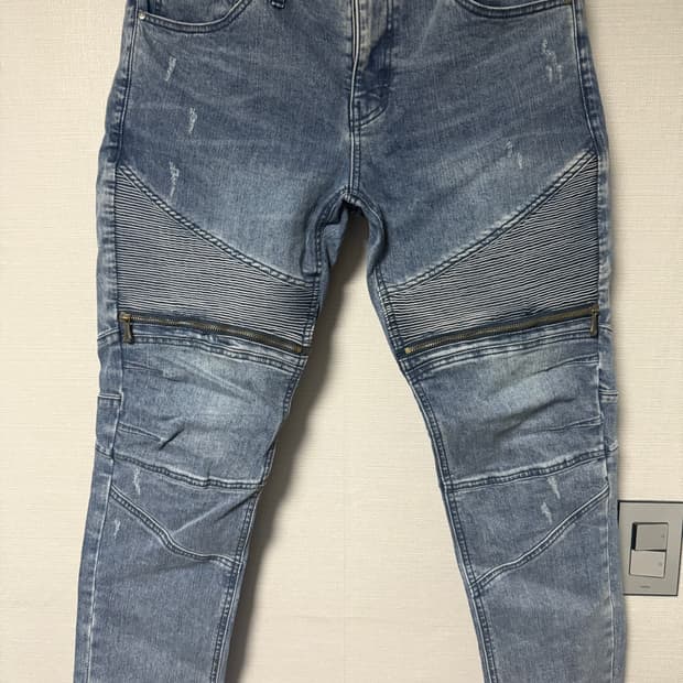 버커루 블루 워싱 데님 바이커 팬츠 34