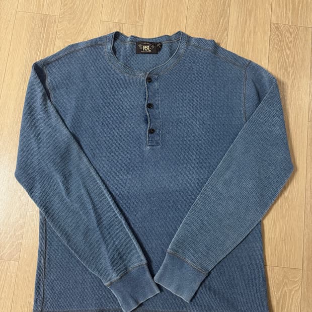 XL 더블알엘 인디고 자카드 헨리넥 와플 니트 티셔츠