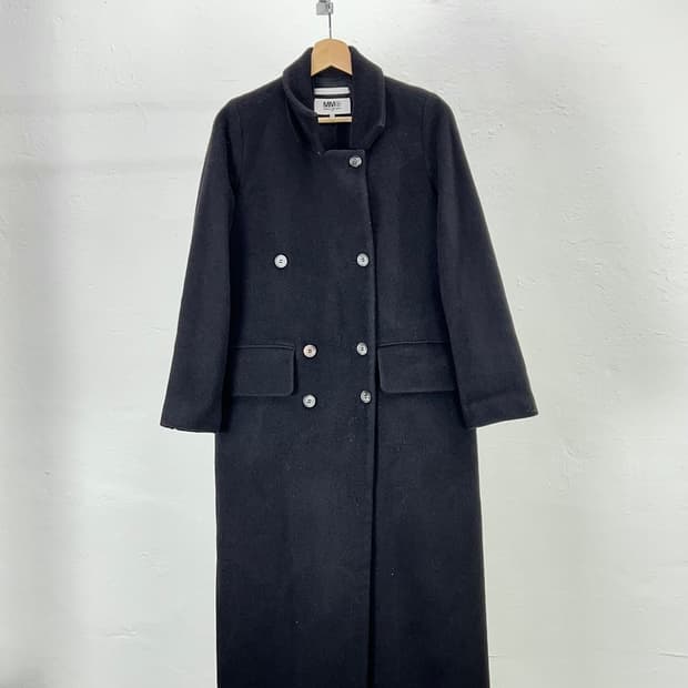 mm6 메종 마르지엘라 블랙 플랩 포켓 울 롱 코트
