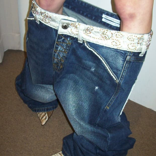 Beaded Waist Denim Pants Indigo Blue