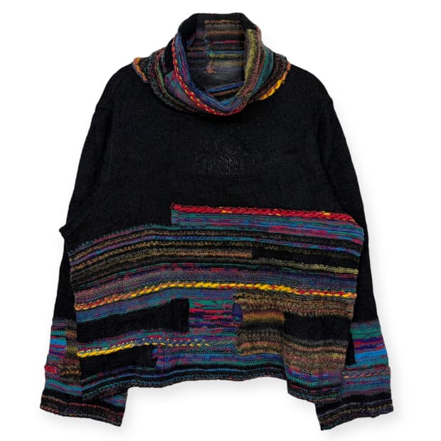 빈티지 패턴 터틀넥 니트 티셔츠