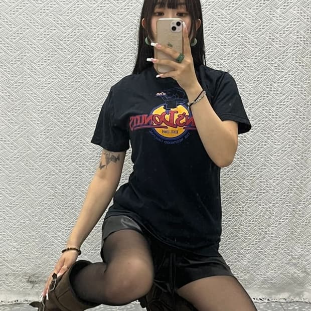 빈티지 스트릿 캐주얼 키치 스탠즈 도넛 프린팅 반팔티 L C13747