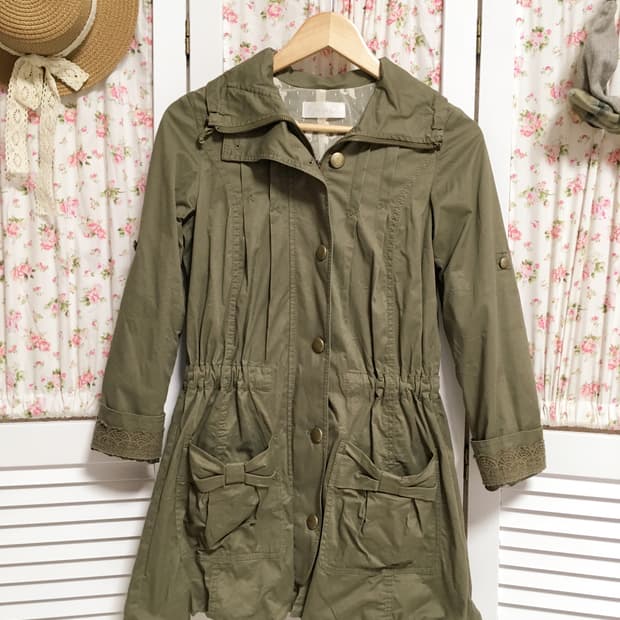 빈티지 리본포켓 카키 야상 자켓
