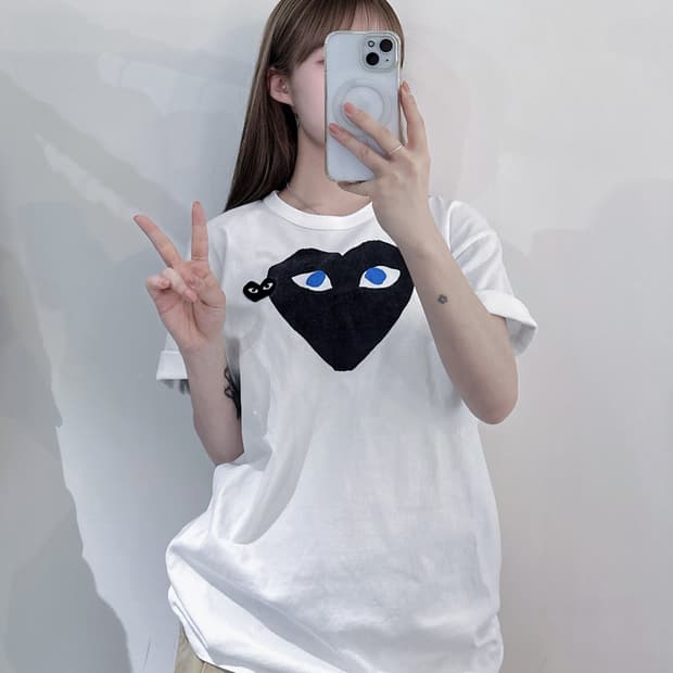 꼼데가르송 더블하트 블루아이 반팔티