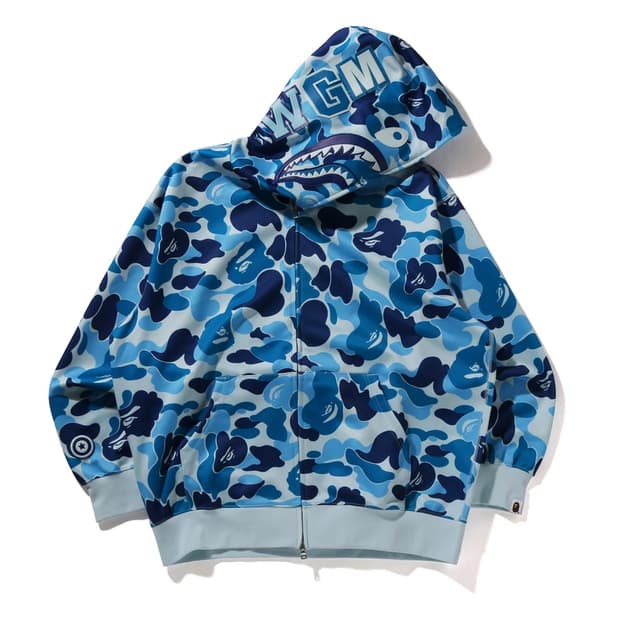판매) 베이프 ABC 카모 레이온 릴렉스드 핏 샤크 풀 지퍼 후드 블루