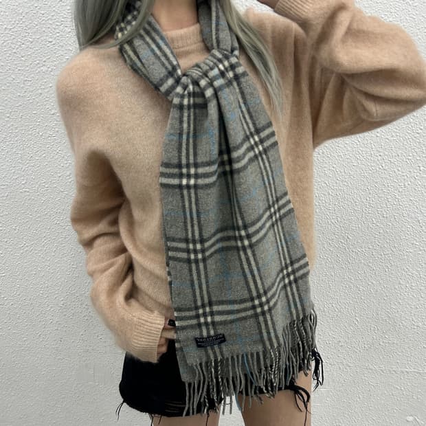 버버리 그레이 노바체크 메리노울 머플러