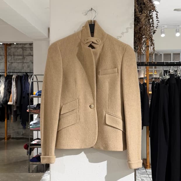 랄프로렌 베이지 울 넥 버튼 롤업 슬리브 자켓