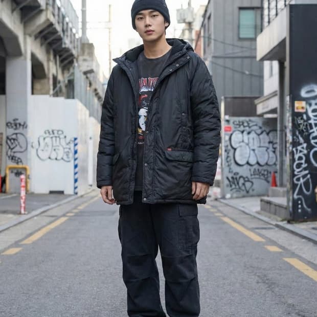 리바이스 덕다운 블랙 패딩_M