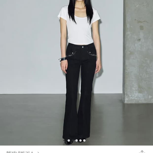 큐빅 포켓 워시드 부츠컷 데님 팬츠 [블랙]