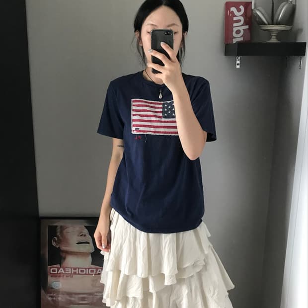 폴로 랄프로렌 성조기 로고 네이비 반팔티