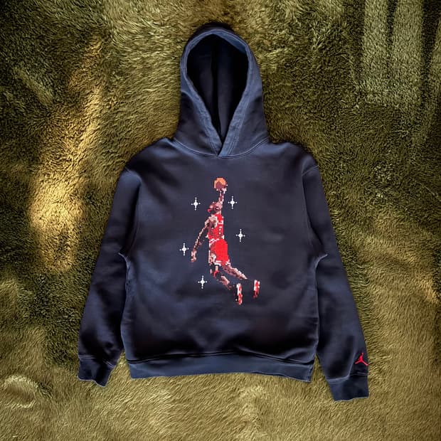 [M] 조던 에센셜 픽셀 자수 그래픽 플리스 후드 블랙 - 아시아