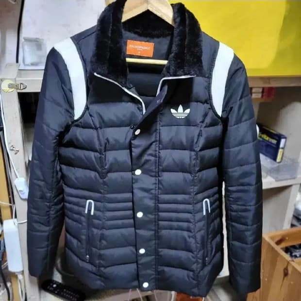 새상품급 아디다스 콜라보 바시티 퍼 패딩 점퍼 자켓 짱예쁨