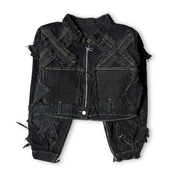 빈티지 흑청 리워크 커스텀 크롭 데님 자켓