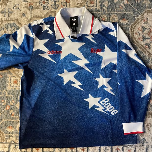 아디다스 x 베이프 롱슬리브 스탠다드 저지 미디움 블루(새제품.XXXL)