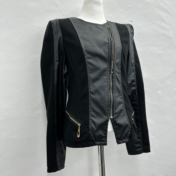 Black panel leather zip up jacket