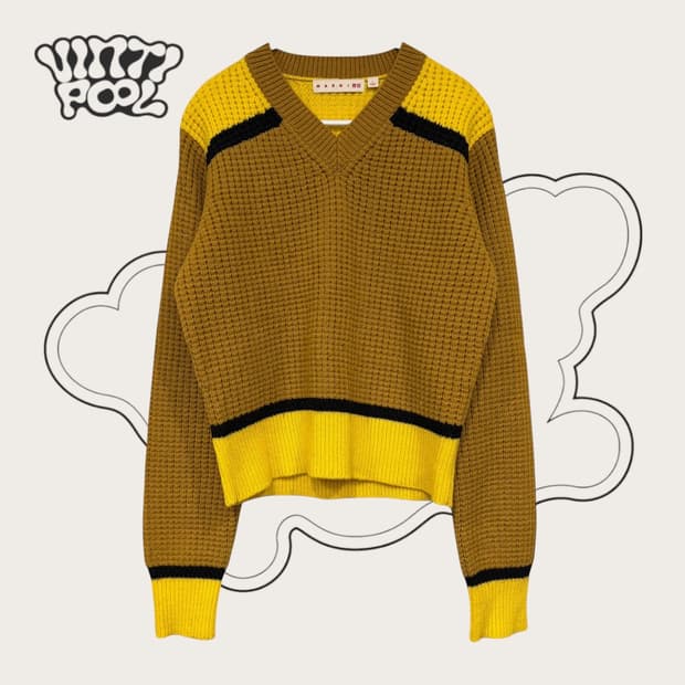마르니 유니클로 콜라보 울블렌드 크롭 브이넥 니트 L 머스타드 (w)