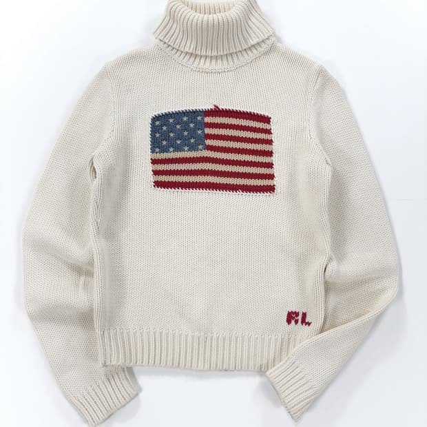 폴로 랄프로렌 성조기 로고 크림 아이보리 여성 폴라 니트   𝑆𝑖𝑧