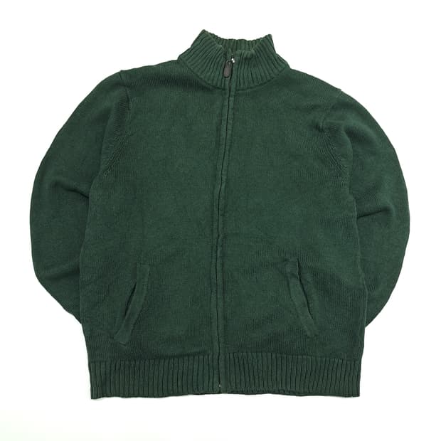 CN945 M 엘엘빈 진그린 코튼 긴팔 집업 니트 스웨터