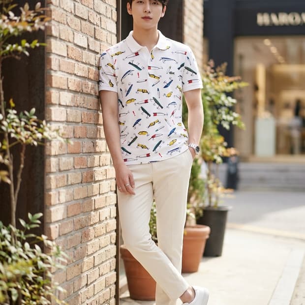 라코스테 라이브 루어 패턴 반팔 카라티