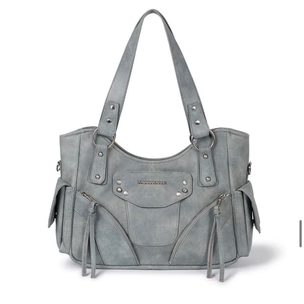 Studded Leather Shoulder Bag (Sky Blue)