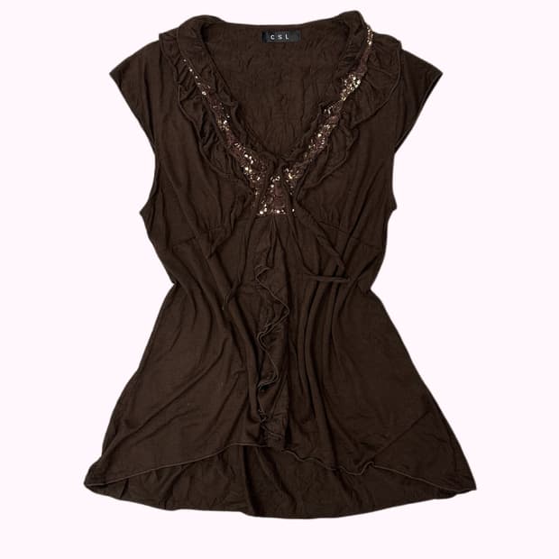 brown frill lace sleeveless
