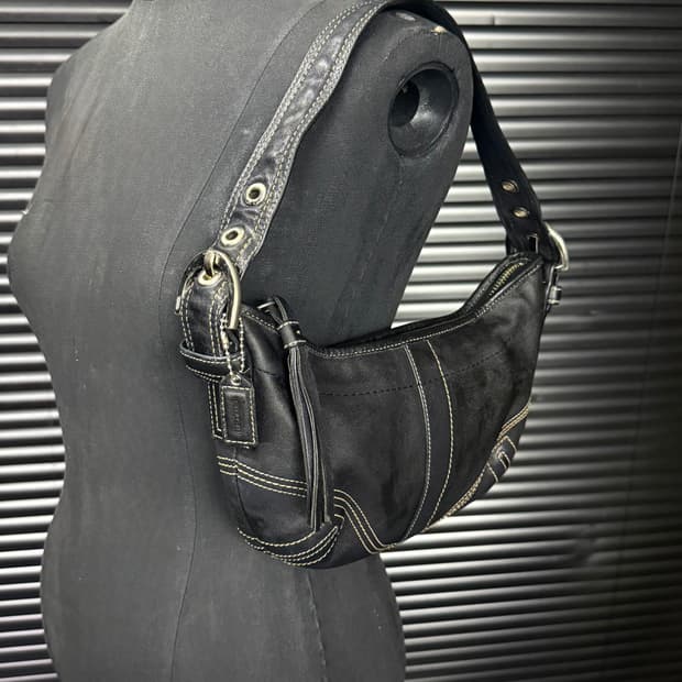 코치 가죽 미니백 숄더백 블랙 스티치 벨트 버클 고스 펑크 로리걸 갸루 