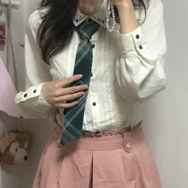 빈티지 엑시즈팜 라떼 넥타이 블라우스 셔츠 로걀 히메갸루 슈가슈가룬 모리