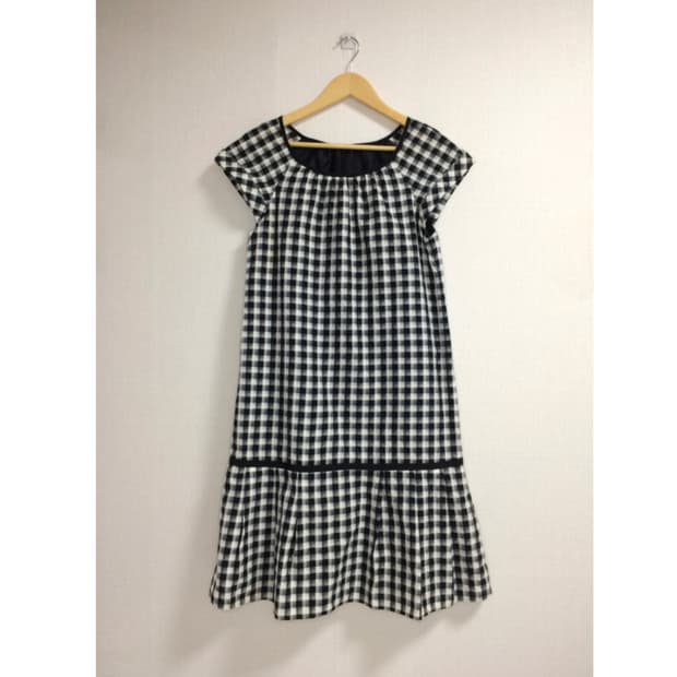 빈티지 블랙 깅엄체크 반팔 원피스