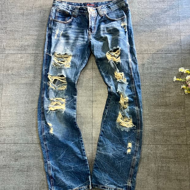 일본빈티지 Aft 핀터깔y2k 고딕펑크 보헤미안 데미지데님팬츠