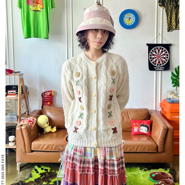 JPN Multi 3D Floral Wool Knit Cardigan