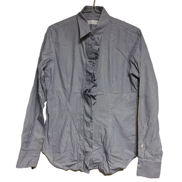 Maker's Shirt Kamakura 블루 스트라이프 러플 셔츠