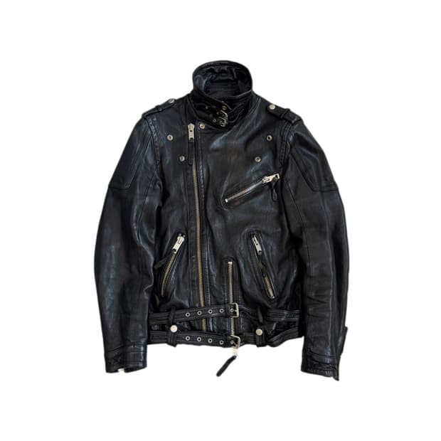 사선 바이커 하이넥 리얼레더 멀티지퍼 라이더 램스킨 가죽자켓