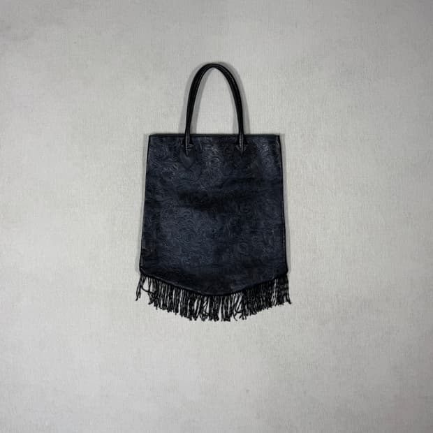 Beaded fringe Black Tote Bag