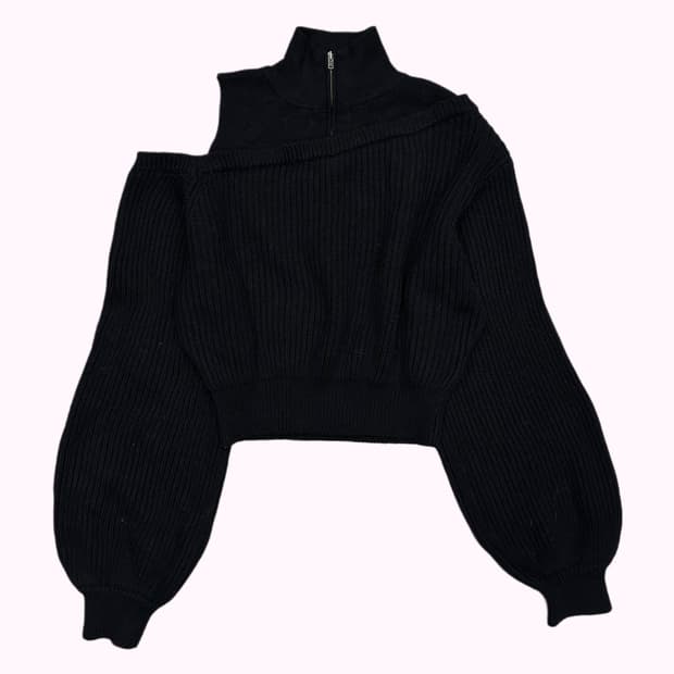 MURUA off-shoulder layered knit zip-up