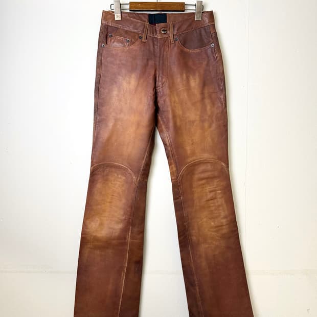 CUSTOM CULTURE 페이디드 고트 레더 플레어 팬츠