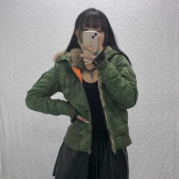 아비렉스 Y2K 레트로 갸루펑크 말차카키 패딩 자켓 M C09012