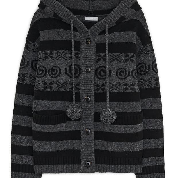 허그유어스킨 엔젤 윙 후드 폼폼 가디건 차콜