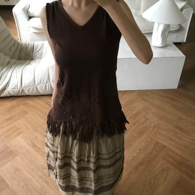 vintage brown tassel sleeveless