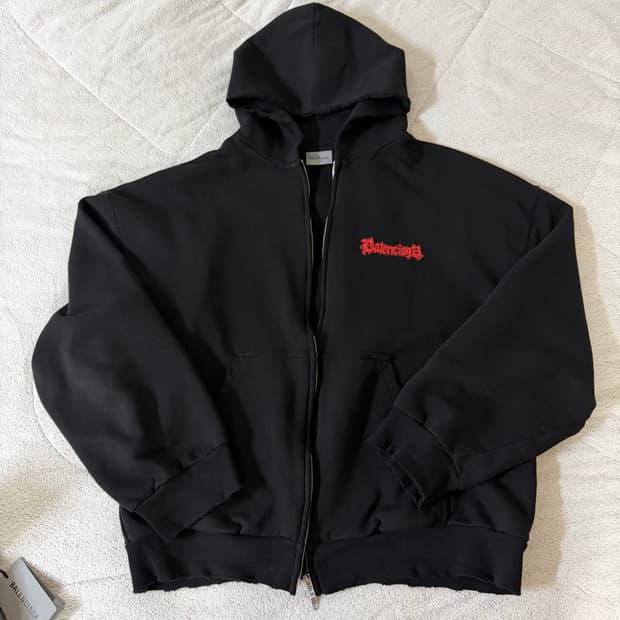 [L] 발렌시아가 살롱 드 쿠튀르 레귤러 핏 후드 집업 블랙