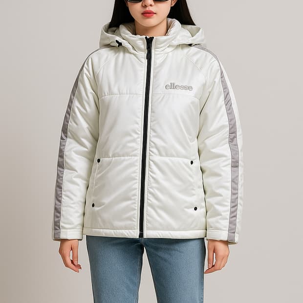 엘레쎄. 화이트 광택 후드 패딩 점퍼_95