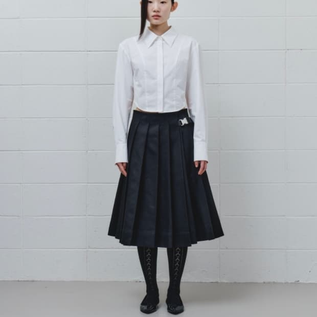 민주킴 minjukim 플리츠 랩 미디 스커트