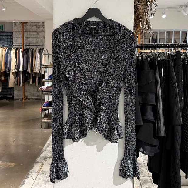 저스트 카발리 블랙 글리터 프릴 가디건