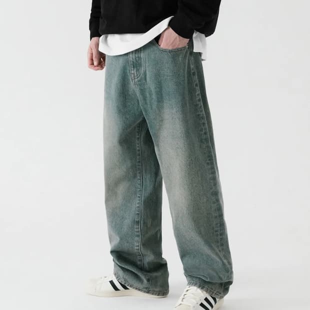 트릴리온 바이오스톤 워싱 와이드 데님 팬츠