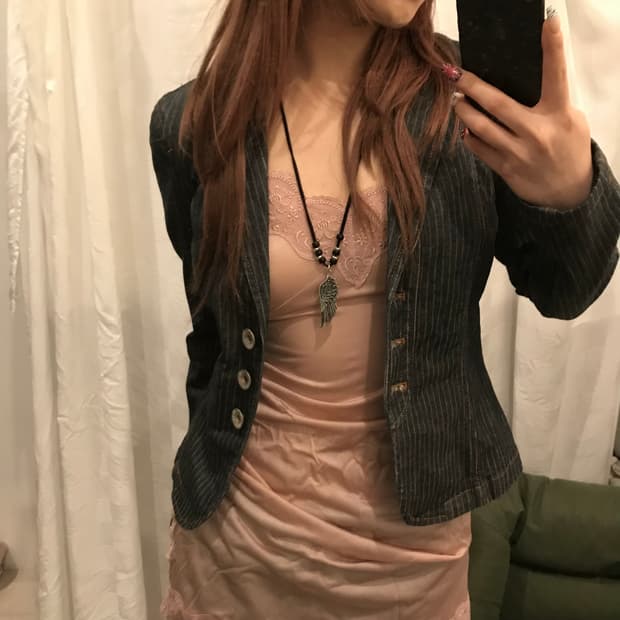 JPN Vintage 로걀 갸루 베이피핑크 슬리브리스 슬립