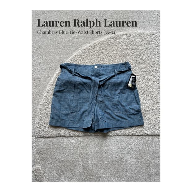 Polo Ralph Lauren 샴브레이 블루 타이 웨이스트 쇼츠 (fr