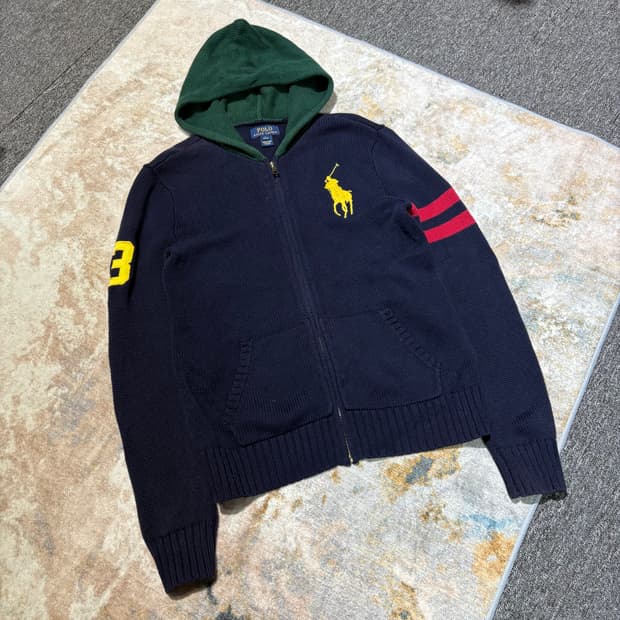 폴로 빅포니3 빈티지 니트 후드집업